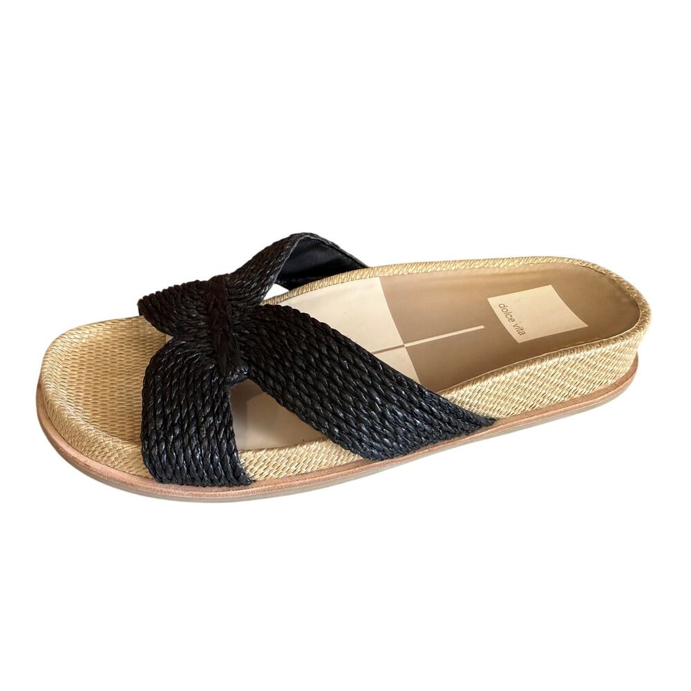 Dolce Vita Black Raffia Flatform Sandals 7